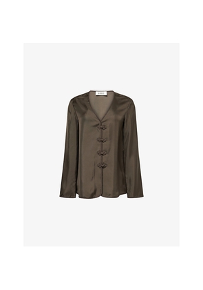 Womens Rohe Frames Mandarin Embroidered Silk Top