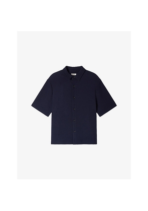 Mens Sandro Textured Shark-Collar Stretch-Woven Shirt