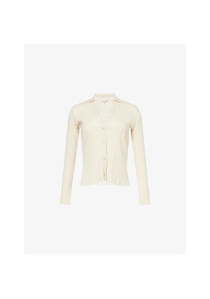 Womens Vince Collared Stretch-Rib Cotton-Blend Top