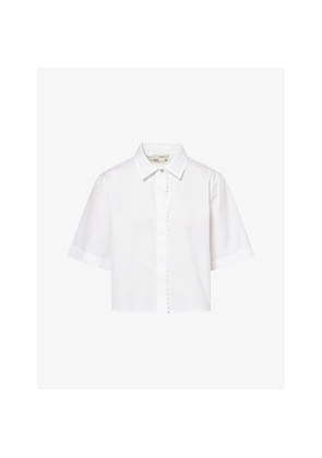 Womens Vince Scallop-Front Short-Sleeve Cotton Shirt