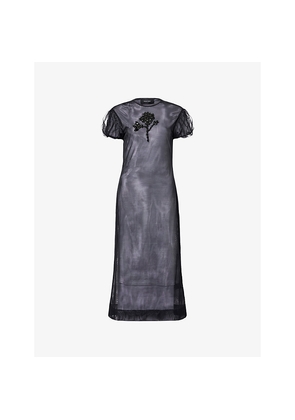 Womens Simone Rocha Puff-Sleeve Jewel-Embellished Sheer Midi Dress