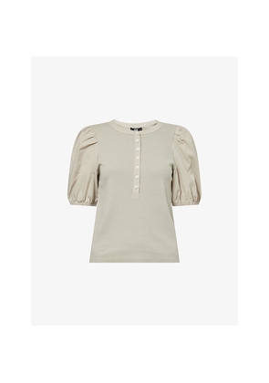 Womens Paige Brandy Puff-Sleeve Rib-Knit Cotton Top