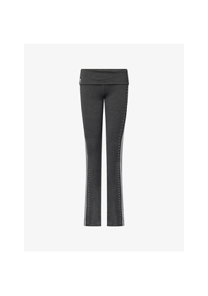 Womens Jaded London Fold-Over Studded Stretch-Jersey Trousers