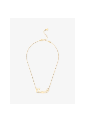 Womens Coach Logo Gold-Plated Brass Pendant Necklace