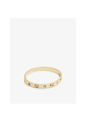 Womens Coach C Crystal-Embellished Hinged Gold-Plated Brass Bangle