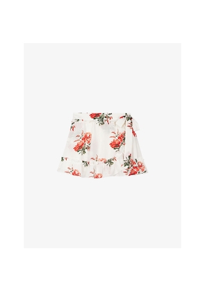 Womens The Kooples Wrap Floral-Print Woven Mini Skirt