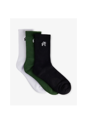 Mens Malbon Crew Embroidered-Logo Pack Of Three Cotton-Blend Socks