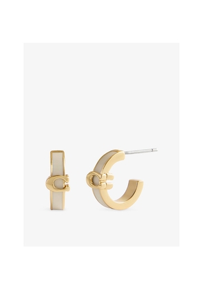 Womens Coach The Enamel Signature C Gold-Plated Brass Huggie Earrings