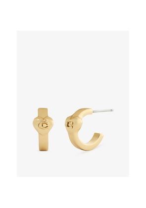 Womens Coach The Signature Heart Gold-Plated Brass Huggie Earrings