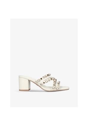 Womens Carvela Precious Crystal-Embellished Block-Heel Leather Mules