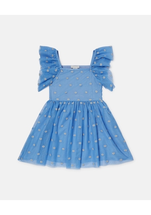 Stella McCartney - Floral-Embroidered Tulle Dress, Woman, Azure blue, Size: 10