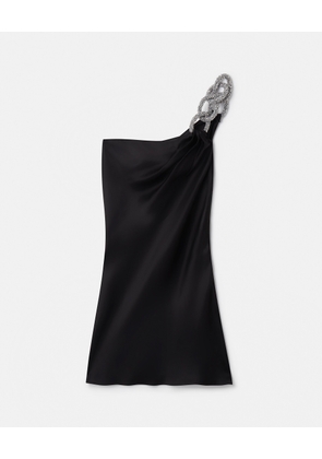 Stella McCartney - Falabella Crystal Chain Double Satin One-Shoulder Mini Dress, , Size: 42