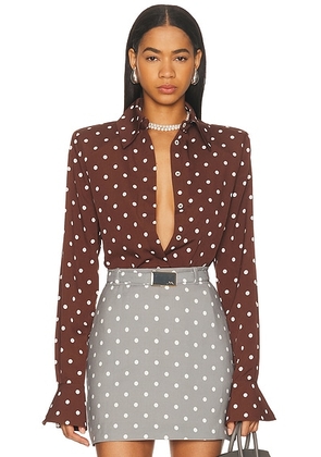 Rowen Rose Long Sleeve Top in Brown Polka Dots - Chocolate. Size L (also in ).