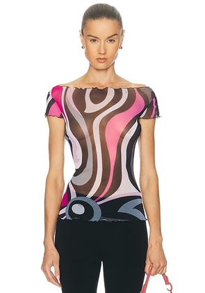 Emilio Pucci Cap Sleeve Top in Nero & Fuxia - Black. Size 40 (also in 42).