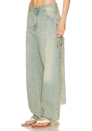 DARKPARK Lisa Belt Adorned Loose Fit Straight Leg in Dirty Vintage - Blue. Size 24 (also in 25, 27, 28, 29, 30).