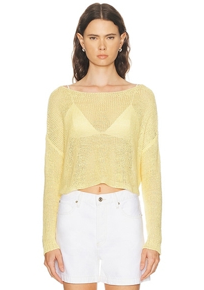 Enza Costa Linen Open Knit Bateau Sweater in Flan - Lemon. Size L (also in M, S, XL, XS).