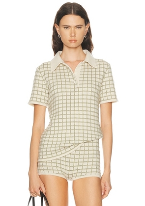 The Elder Statesman Ida Checkered Polo Shirt in Moss Check - Cream. Size L (also in M).