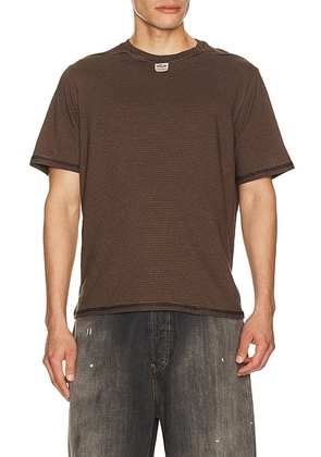Commission Reversed Tee in Mini Stripe - Brown. Size L (also in M, XL).