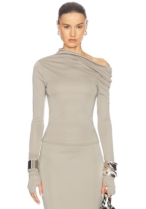 Helsa Matte Jersey Drape Shoulder Top in Oyster - Grey. Size S (also in ).