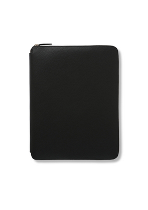 Smythson A4 Writing Folder With Zip In Panama In Black