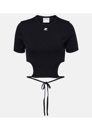 Courreges Logo cutout tie-back cotton crop top