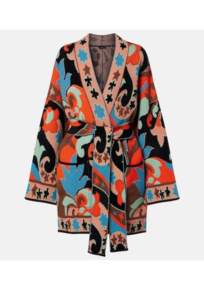 Etro Belted jacquard wool-blend wrap cardigan
