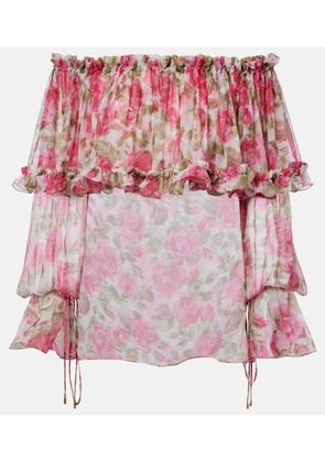 Chloe Floral off-shoulder silk top
