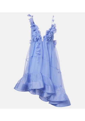 Zimmermann Como asymmetric floral-applique silk minidress