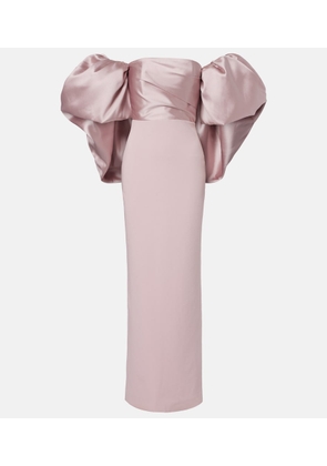 Solace London Floris satin-trimmed off-shoulder gown