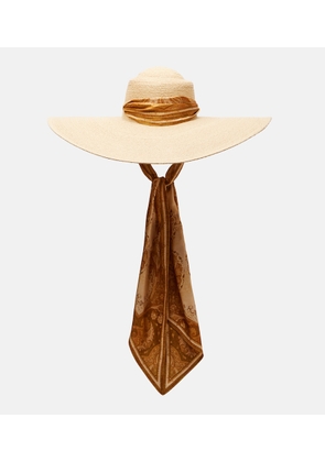Zimmermann Silk-trimmed raffia hat