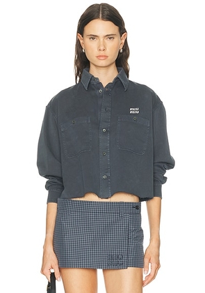 Miu Miu Denim Button Down Top in Fumo - Dark Grey. Size 36 (also in ).