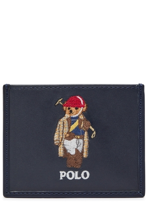 Polo Ralph Lauren Polo Bear Embroidered Leather Card Holder - Navy - One Size