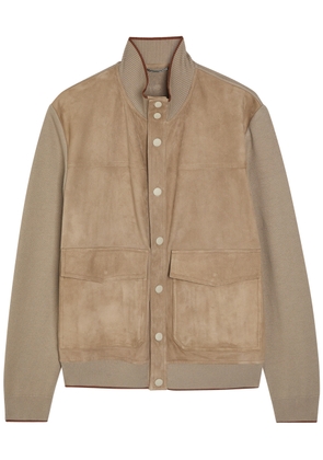 Canali Panelled Suede and Ribbed-knit Jacket - Stone - 50 (IT50 / L)