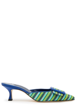 Manolo Blahnik Maysalebi 50 Striped Cotton and Leather Mules - Blue - 38 (IT38 / UK5)