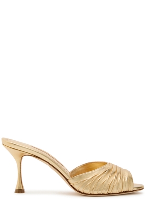 Manolo Blahnik Pirua 70 Metallic Nappa Mules - Gold - 38 (IT38 / UK5)
