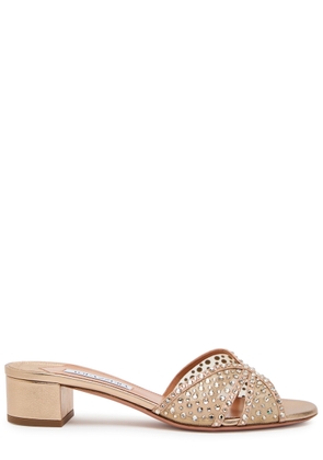 Aquazzura Crystal Lover 35 Embellished Metallic Nappa Mules - Gold - 39 (IT39 / UK6)