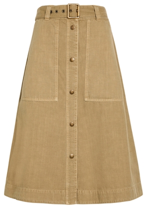 Moncler Belted Cotton-twill Midi Skirt - Beige - 42 (UK10 / S)