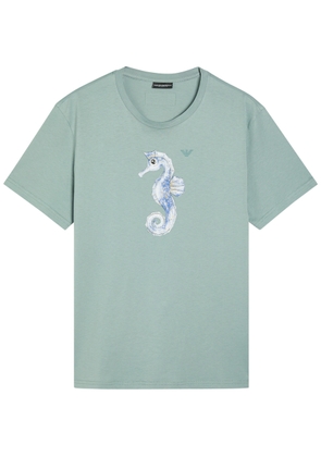 Emporio Armani Printed Cotton T-shirt - Blue - L