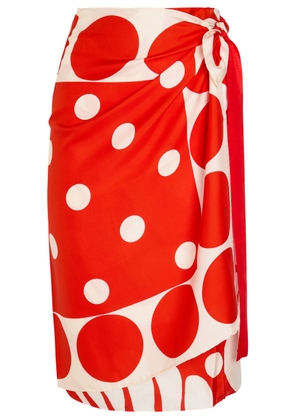 Dries Van Noten Scarfy Printed Silk Midi Wrap Skirt - Red - One Size
