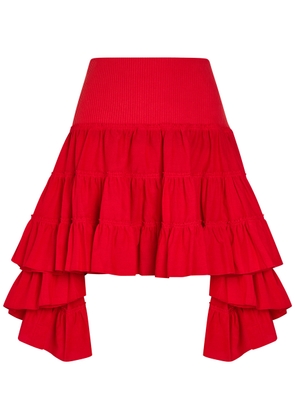JW Anderson Ruffle Asymmetric Silk and Cotton-blend Skirt - Red - 6 (UK6 / XS)