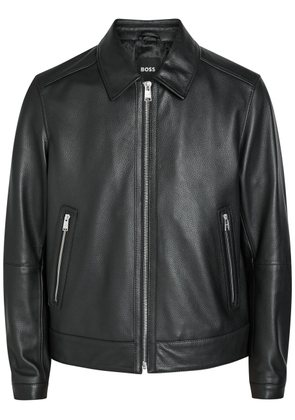 Boss Mapson Grained Leather Jacket - Black - 48 (IT48 / M)