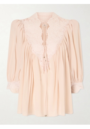 Chloé - Lace-trimmed Organic Silk Crepe De Chine Blouse - Pink - FR 36,FR 38,FR 40