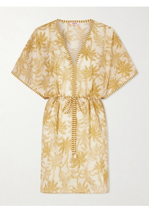 Eres - Printed Cotton-voile Mini Dress - Yellow - small,medium,large