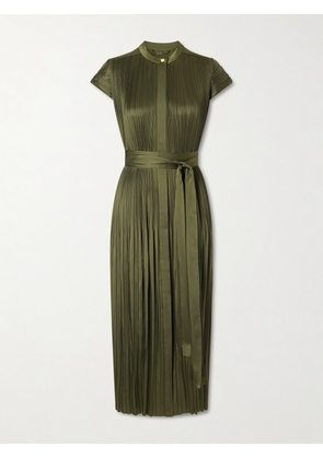 Joseph - Phare Belted Plissé Satin Midi Dress - Green - FR 34,FR 36,FR 38,FR 40,FR 42,FR 44