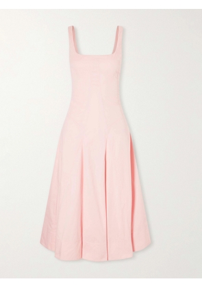 STAUD - Willow Pleated Cotton-blend Midi Dress - Pink - US00,US0,US2,US4,US6,US8,US10,US12,US14