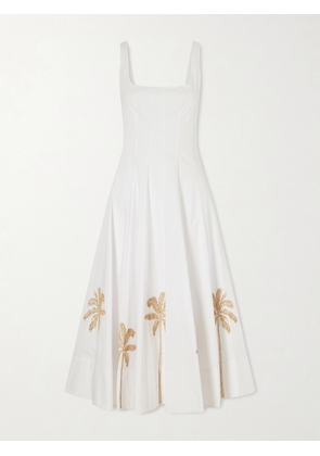STAUD - Wells Pleated Printed Cotton-blend Poplin Midi Dress - White - US0,US2,US4,US6,US8,US10,US12,US14