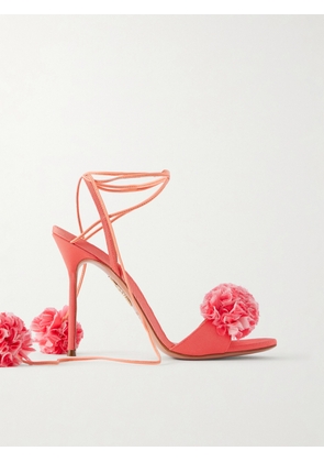 Aquazzura - Cherry Kiss Ruffled Chiffon And Leather-trimmed Grosgrain Sandals - Pink - IT36,IT36.5,IT37,IT37.5,IT38,IT38.5,IT39,IT39.5,IT40,IT40.5,IT41,IT41.5,IT42