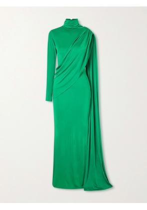 The New Arrivals Ilkyaz Ozel - Aya Scarf-detailed Satin Gown - Green - FR 34,FR 36,FR 38,FR 40,FR 42,FR 44