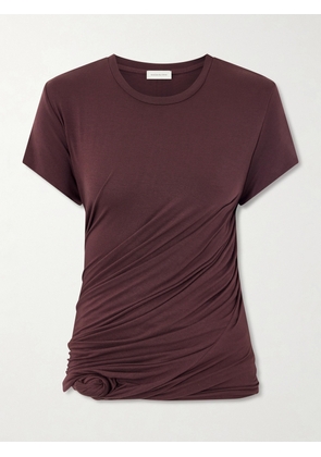 Magda Butrym - Gathered Cotton-blend T-shirt - Brown - FR 32,FR 34,FR 36,FR 38,FR 40,FR 42