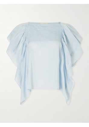 Ulla Johnson - Lu Ruffled Cotton-voile Top - Blue - US0,US2,US4,US6,US8,US10,US12,US14,US16